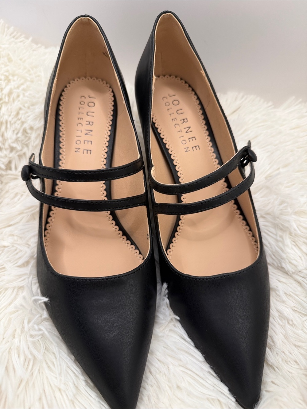 Journee Collection Black Pointed Sidney Heels with Double Straps